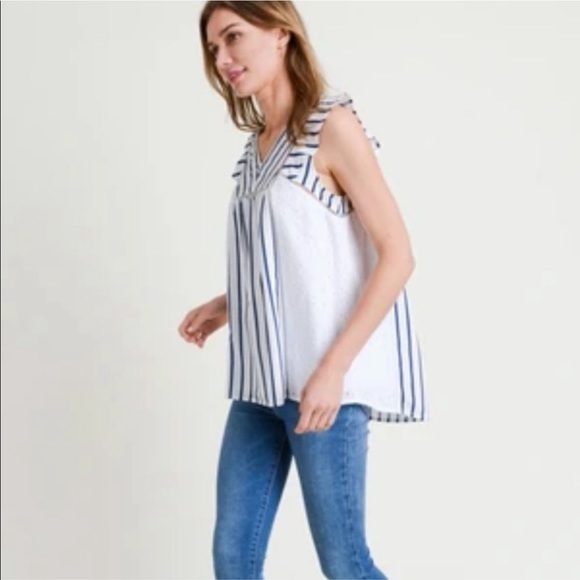 Doe & Rae Stripe & Eyelet Ruffle Sleeve Top - Picture 3 of 6